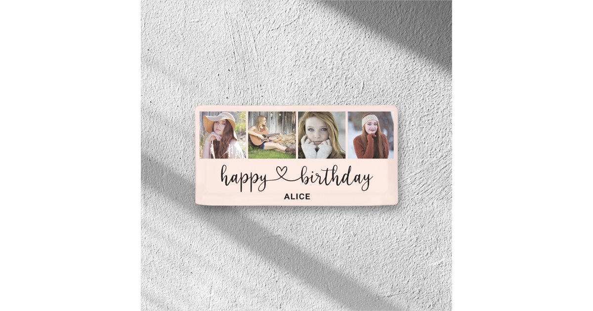 Heart Script 4 Photo Happy Birthday Banner