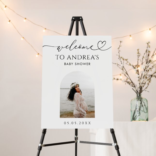 Heart Script & Arch Photo Baby Shower Welcome Sign (In Situ (Stand))