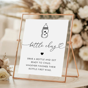 Heart Script Baby Shower Bottle Chug Game Sign