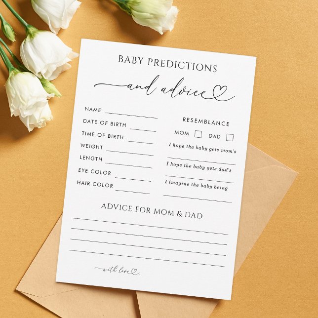 Heart Script Baby Shower Predictions & Advice Card (Creator Uploaded)