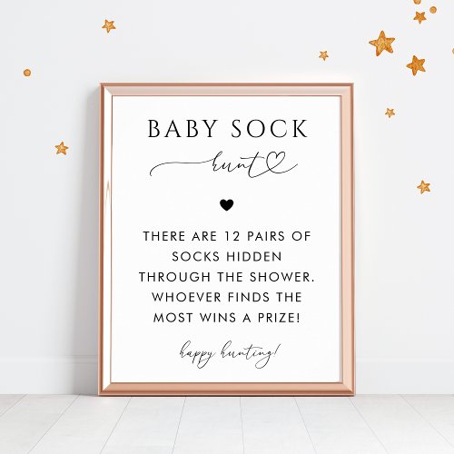 Heart Script Baby Sock Hunt Baby Shower Game Sign