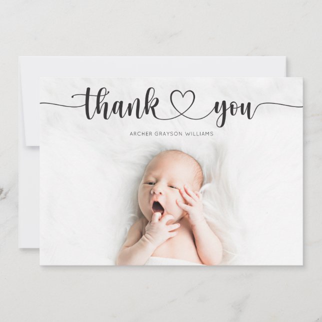 Heart Script Birth Announcement Thank You Card (Front)