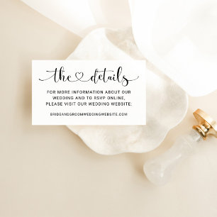 Heart Script Black and White Wedding Details Enclosure Card