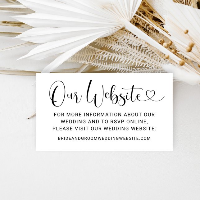 Heart Script Black and White Wedding Website Enclosure Card (Creator Uploaded)