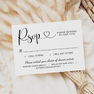 Heart Script Black and White Wedding with Meal RSVP Card