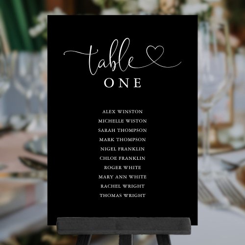 Heart Script Black Table Number Seating Chart