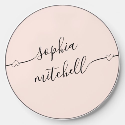 Heart Script Calligraphy Blush Pink Wireless Charger