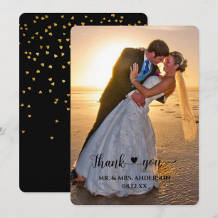 Heart Script Confetti Back Photo Wedding Thank You Card