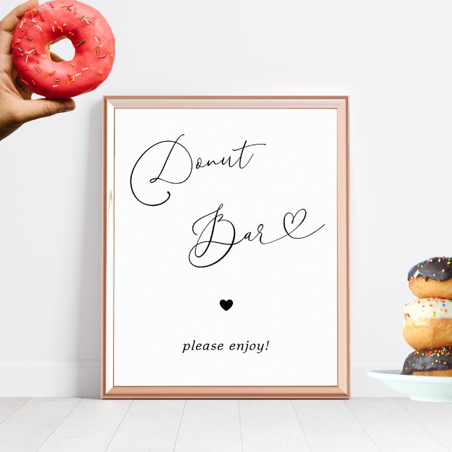 Heart Script Donut Bar Black White Wedding Sign (Creator Uploaded)