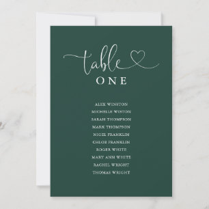 Heart Script Emerald Table Number Seating Chart
