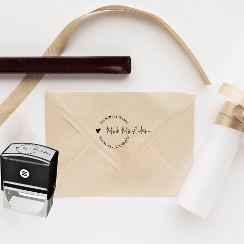 Heart Script Family Name Wedding Return Address Self_inking Stamp