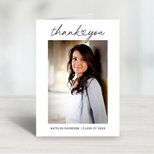 Heart Script Graduate Photo White Frame Letterpress Thank You Card