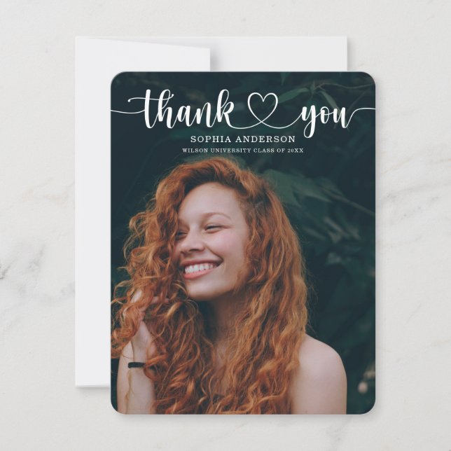Heart Script Graduation Thank You Cards (Front)