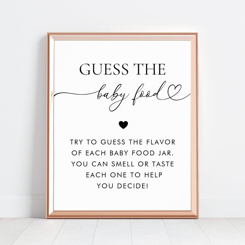Heart Script Guess the Baby Food Shower Game Poster