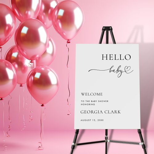 Heart Script Hello Baby Baby Shower Welcome Sign