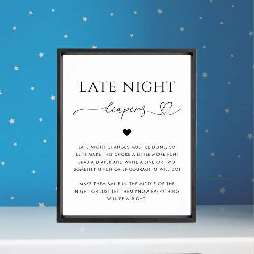 Heart Script Late Night Diapers Baby Shower Sign