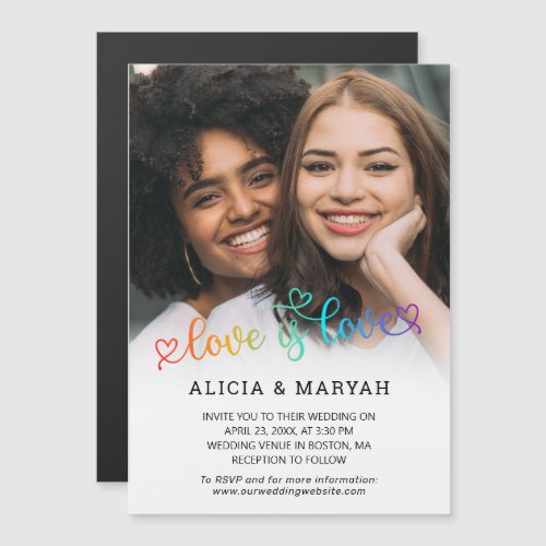 Heart Script Love Is Love Big Photo Wedding  Magnetic Invitation