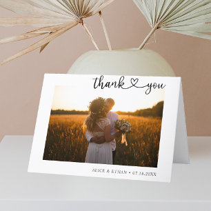 Heart Script Minimalist Photo Wedding Letterpress Thank You Card