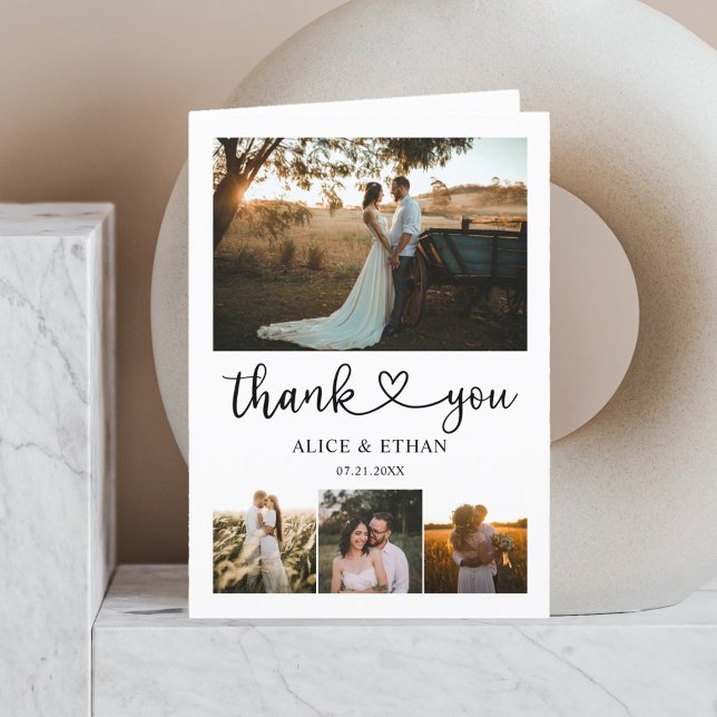 Heart Script Minimalist Photo Wedding Thank You Ca Card (Creator Uploaded)