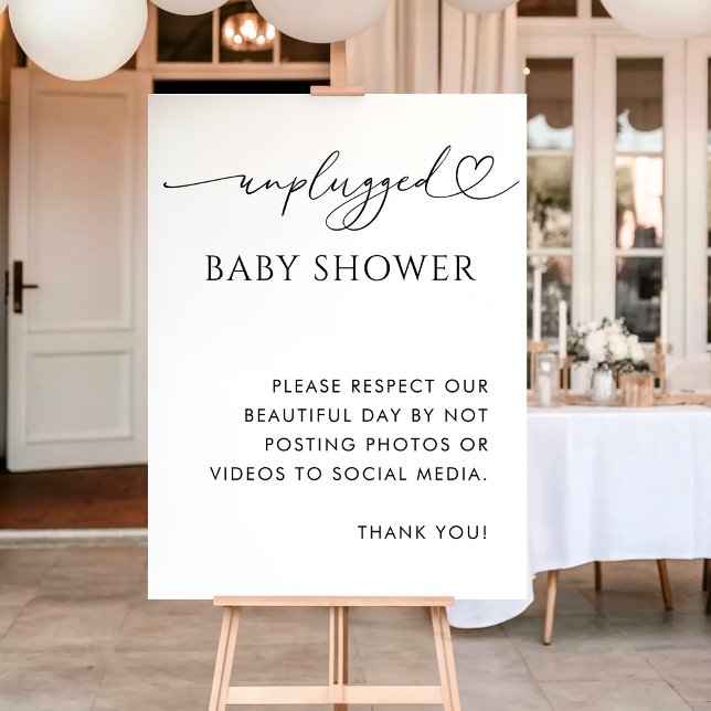 Heart Script Minimalist Unplugged Baby Shower Sign (Creator Uploaded)