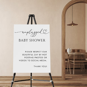 Heart Script Minimalist Unplugged Baby Shower Sign