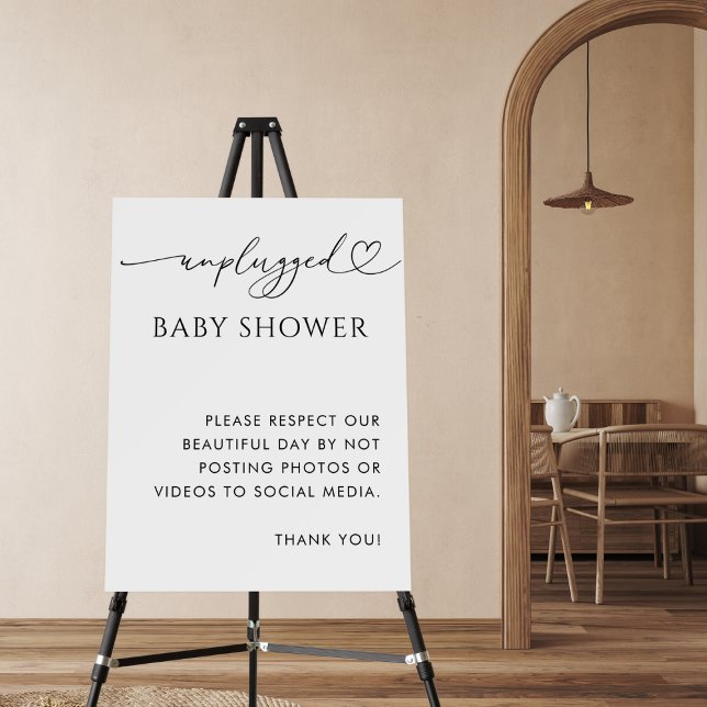 Heart Script Minimalist Unplugged Baby Shower Sign (Creator Uploaded)
