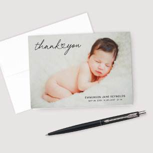 Heart Script Newborn Baby Girl Folded Letterpress Thank You Card