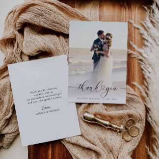 heart script newlyweds wedding photo thank you card