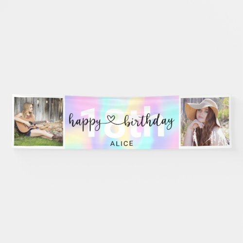 Heart Script Photo Birthday Holographic Banner