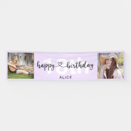 Heart Script Photo Birthday Pastel Purple Banner