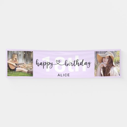 Heart Script Photo Birthday Pastel Purple Banner