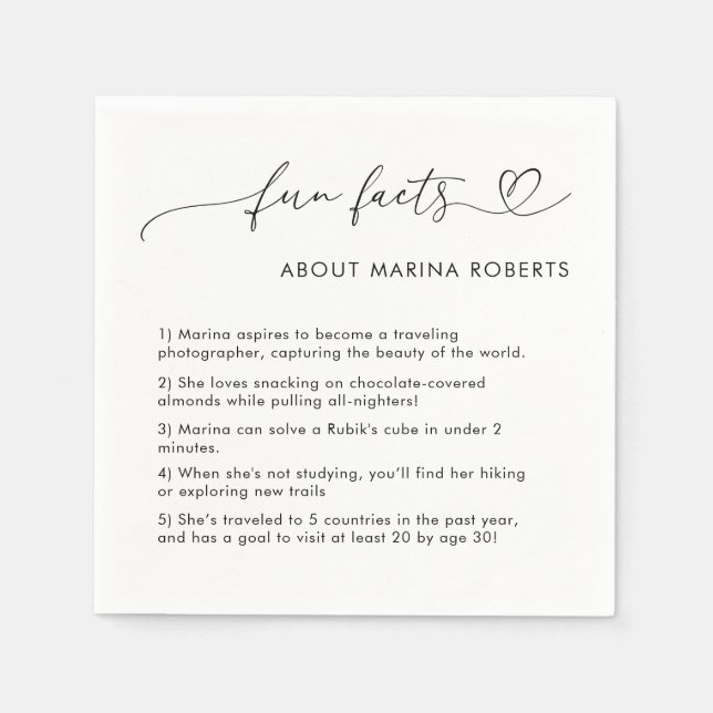 Heart Script Photo Graduate Graduation Fun Facts Napkins (Front)