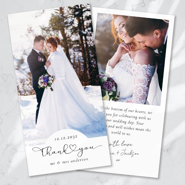 Heart Script Photo Wedding Thank You Card (Creator Uploaded)