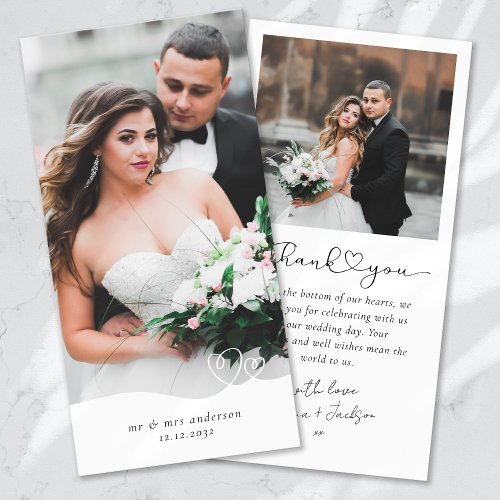 Heart Script Photo Wedding Thank You Card