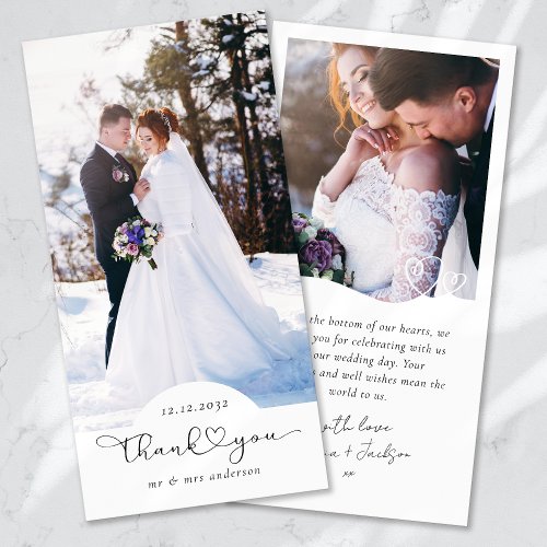 Heart Script Photo Wedding Thank You Card