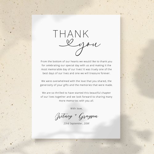 Heart Script Simple Wedding Thank You Card