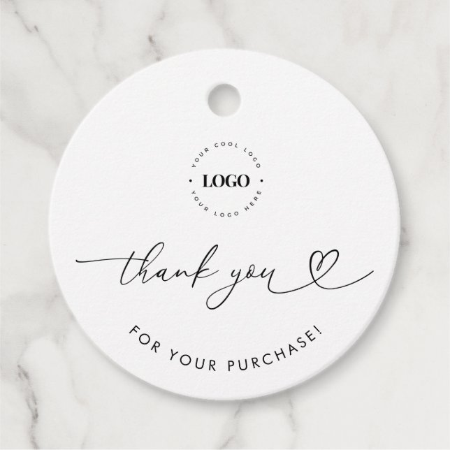 Heart Script Thank You Logo Business Hang Tag (Front)