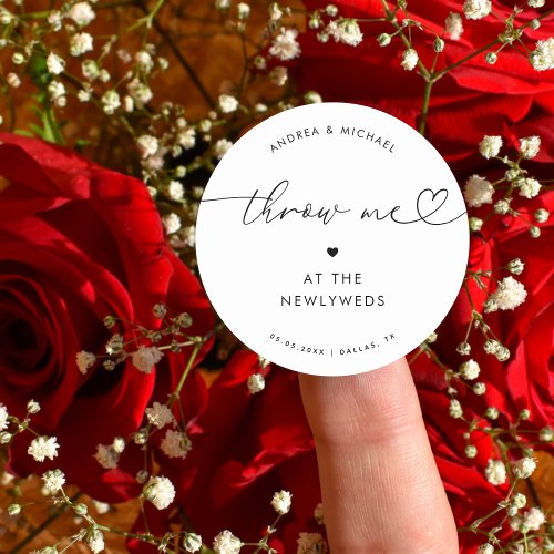 Heart Script Throw Me Wedding Petal Toss Editable Classic Round Sticker