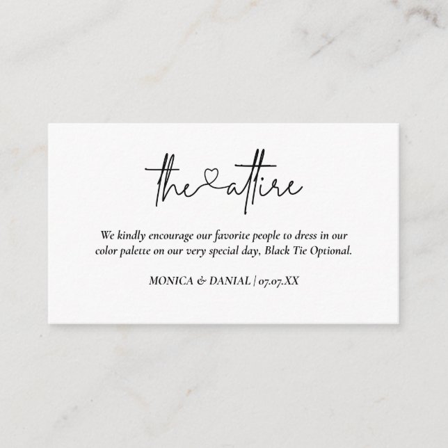 Heart Script Wedding Attire Dress Code Enclosure Card (Front)