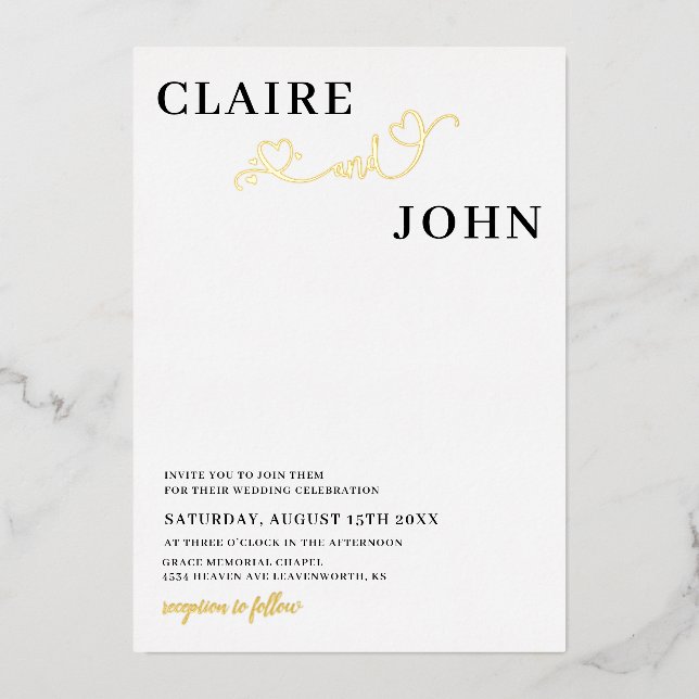 Heart Script Wedding Invitation Foil Invitation (Front)