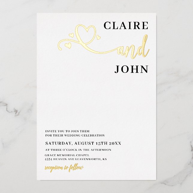 Heart Script Wedding Invitation Foil Invitation (Front)