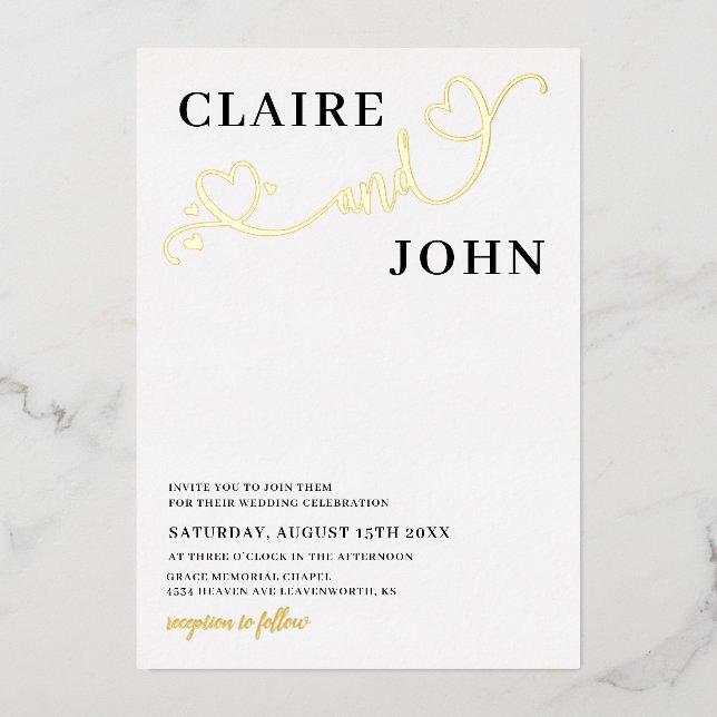 Heart Script Wedding Invitation Foil Invitation (Front)