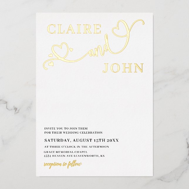 Heart Script Wedding Invitation Foil Invitation (Front)