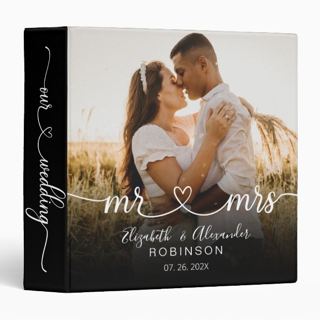 Heart Script Wedding Memories Photo Album Binder (Front/Spine)