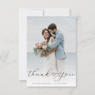  heart script wedding photo thank you card