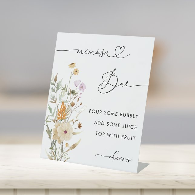 Heart Script & Wildflower Bridal Shower Mimosa Bar Pedestal Sign (Creator Uploaded)