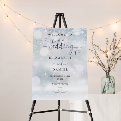 Heart Script Winter Snow Wedding Welcome Sign