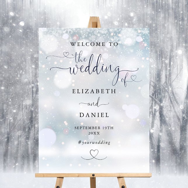 Heart Script Winter Snow Wedding Welcome Sign (Heart Script Winter Snow Wedding Welcome Sign)