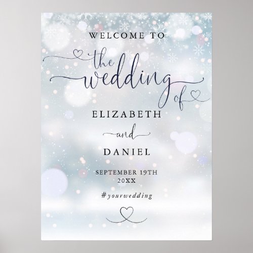 Heart Script Winter Wedding Welcome Sign