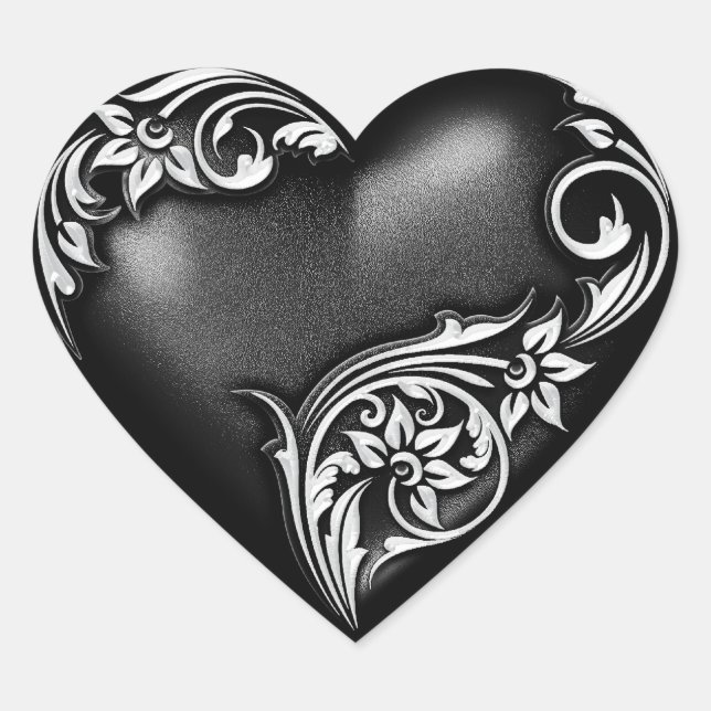 Heart Scroll Black Heart Sticker (Front)